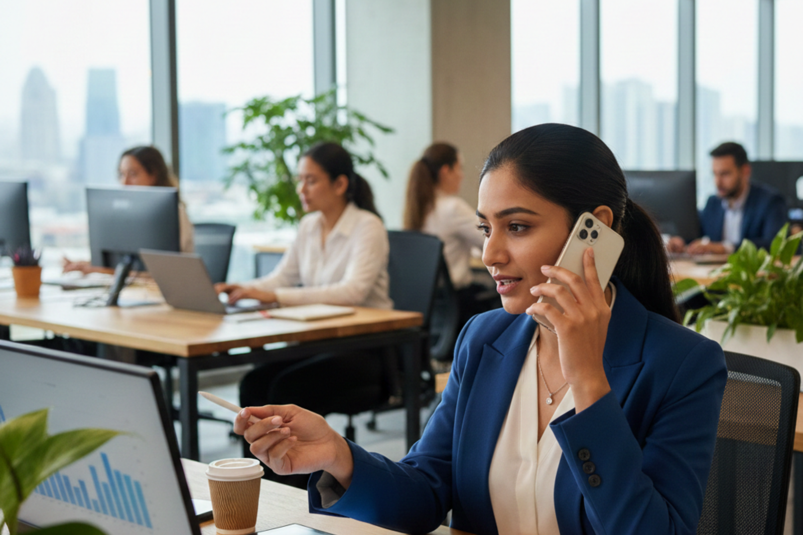 Sales executive engaging a client call supported by intelligent automation and performance insights from India’s first revenue-accelerated sales CRM.